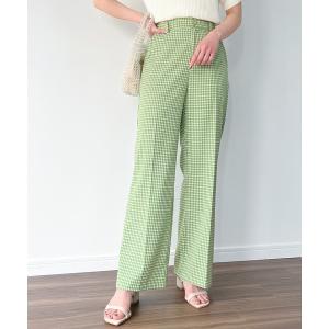 パンツ センタープレスチェックストレートパンツ
