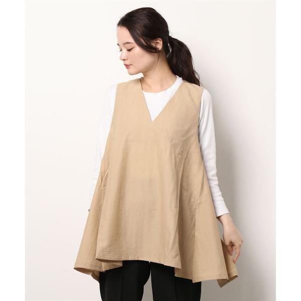 ベスト ジレ リネンタッチバックスリット深Vネックベスト レディース