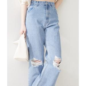 パンツ デニム ジーンズ 【新色追加】ダメージワイドデニムパンツ