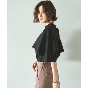 ブラウス シャツ 半袖 洗える ストレッチ ｜ ピンタックケープスタンドカラーブラウス ｜ 半袖 スタンドカラー トップス 体型カバー オフィスカジュアル…