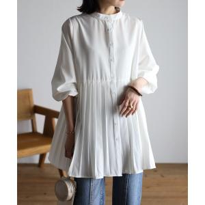 ブラウス シャツ プリーツブラウス　/バンドカラーシャツ レディース