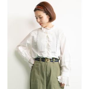 ブラウス シャツ ブロード レースピンタック スタンドブラウス レディース