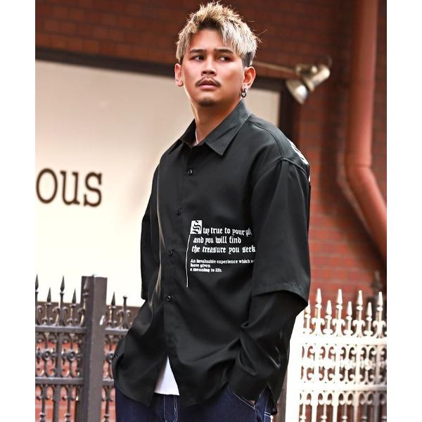 シャツ フェイクレイヤードランダムロゴ長袖シャツ メンズ