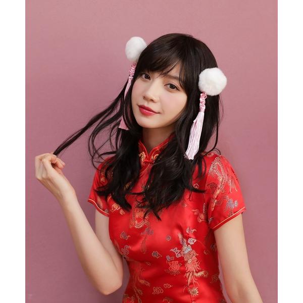 コスプレ レディース チャイナドレスに合わせたい 選べる4color  タッセル付きぽんぽんヘアクリ...