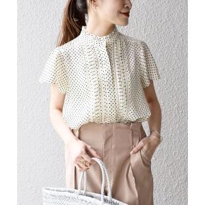 シャツ ブラウス *〈手洗い可能〉ドットフリルピンタックショートスリーブブラウス◆