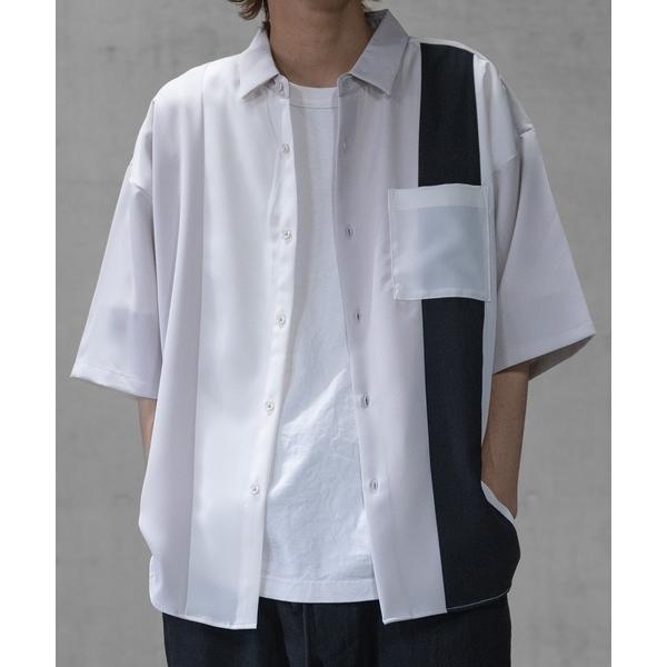 シャツ 「a」ナチュラルストレッチポリエステル ルーズサイズ ボディ切り替え半袖シャツ メンズ レデ...