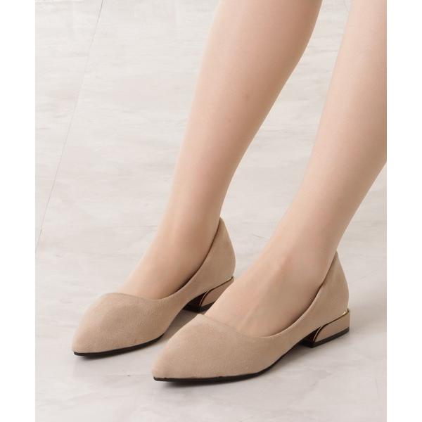 パンプス スエード調ポインテッドメタリックラインパンプス