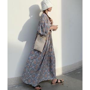 オリエンタル柄ロングワンピース 半袖