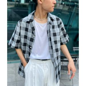 シャツ ブラウス セットアップで着用可能、ギンガムチェック半袖ルーズシャツ
