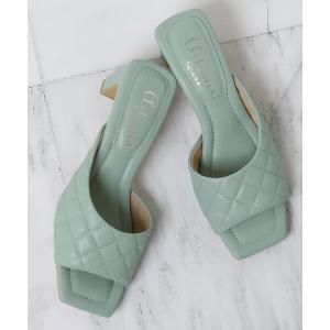 サンダル アシンメトリーカットキルティングミュール