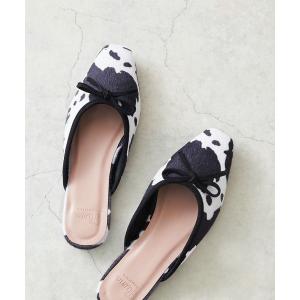 サンダル くすみカラーリボンミュール レディース