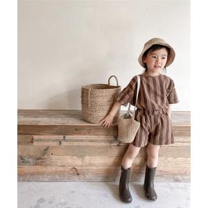 セットアップ aimoha-KIDS- 韓国子供服 ストライプ柄半袖トップスハーフパンツセットアップの商品画像