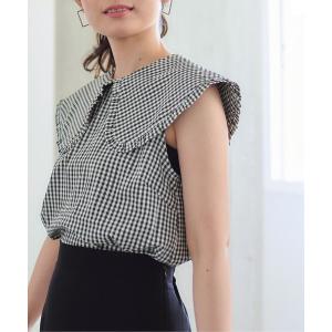 シャツ ブラウス ギンガムチェックビッグカラートップス