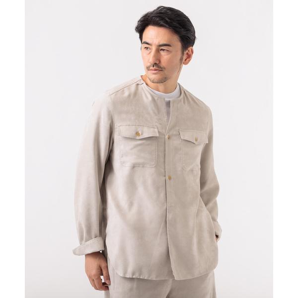 シャツ 「セットアップ対応」ノーカラーミリタリー シャツ メンズ