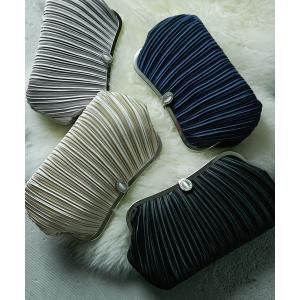 クラッチバッグ パーティーバッグ がま口サテンプリーツパーティークラッチバッグ レディース