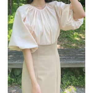ブラウス シャツ パフスリーブギャザーブラウス レディース