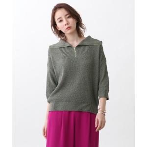 ニット ジップ付きMIXカラー半袖ニット