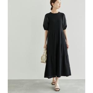 ワンピース オーガニックコットン袖布帛ニットワンピース