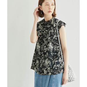 ブラウス シャツ 「emur」花柄ラッフルカラーフレア袖ブラウス レディース