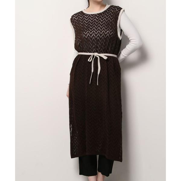 ワンピース Per sist ence/パーシエンス　透かし編みニット 配色ワンピース