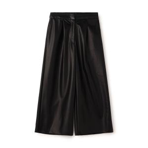 パンツ フェイクレザー ワイドクロップドパンツ