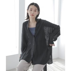 シャツ ブラウス ファブリックレースバンドカラーシャツ / 282135