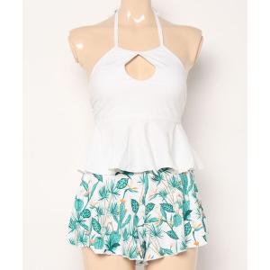 水着 フレアショートパンツ付きタンキニ 水着3点セット レディース