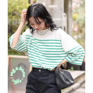 tシャツ Tシャツ パネル切替ボーダー5分袖TEE