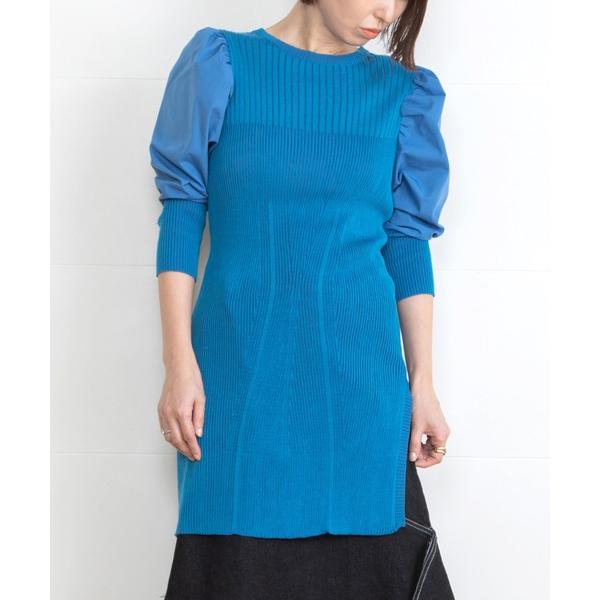 ニット セーター パフスリーブリブニット レディース
