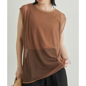 tシャツ Tシャツ シアーレイヤードノースリーブトップス