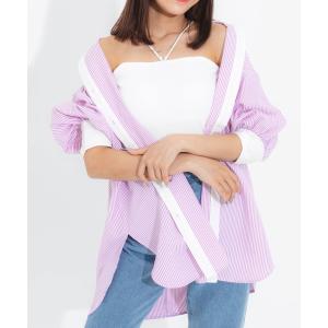 ブラウス シャツ 夏 半袖 背中開きアソートクレリックシャツ レディース