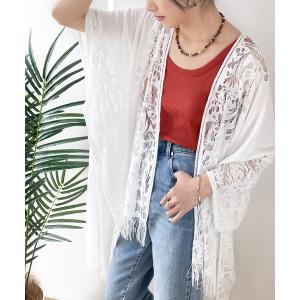 カーディガン さらりと清涼感。レース素材ポンチョ風トップス