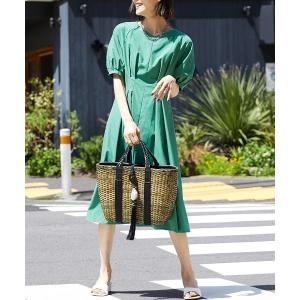 コットン100 ソフトタイプライター ミモレ丈 スキッパー ワンピース 半袖 Kanebni Ma