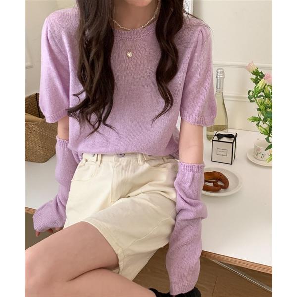 ニット セーター 2WAY アームウォーマー付き半袖ニットトップス レディース