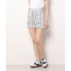 パンツ /rienda suelta/GIRLY ランダムストライプボトム地レースアップショートパンツ 　ゴルフウエア レディース メンズ