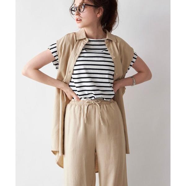 ブラウス シャツ リネンブレンドノースリーブオーバーシャツ レディース