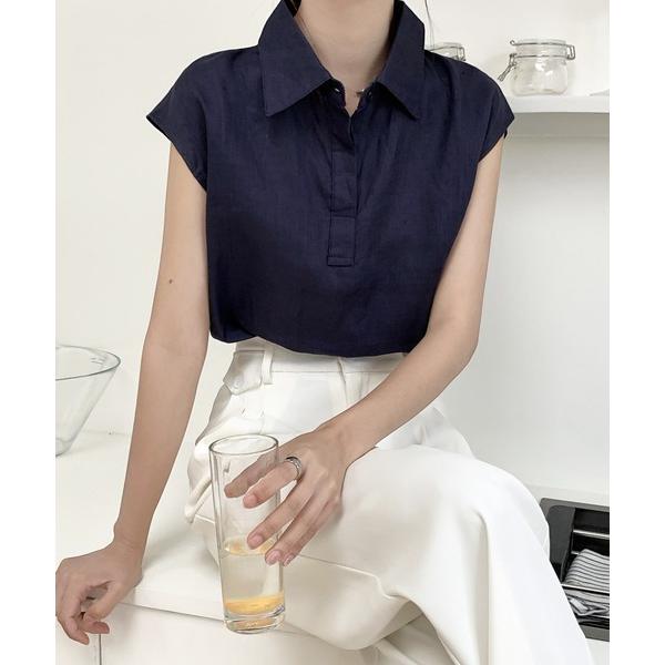 ブラウス シャツ リネンライクフレンチスリーブブラウス レディース