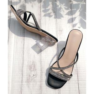 サンダル ビジューストラップミュールサンダル