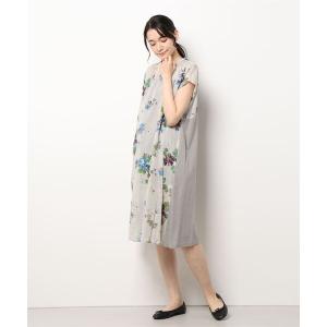 ワンピース フルールクレールプリント×天竺半袖ワンピース