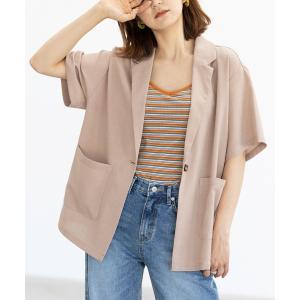 ジャケット テーラードジャケット リネン風素材半袖ジャケット レディース