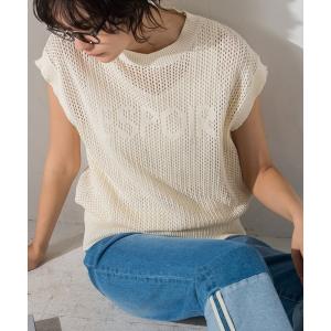 ニット セーター 「socolla」インナー付き透かし編みロゴニットベスト「手洗い可能」 レディース