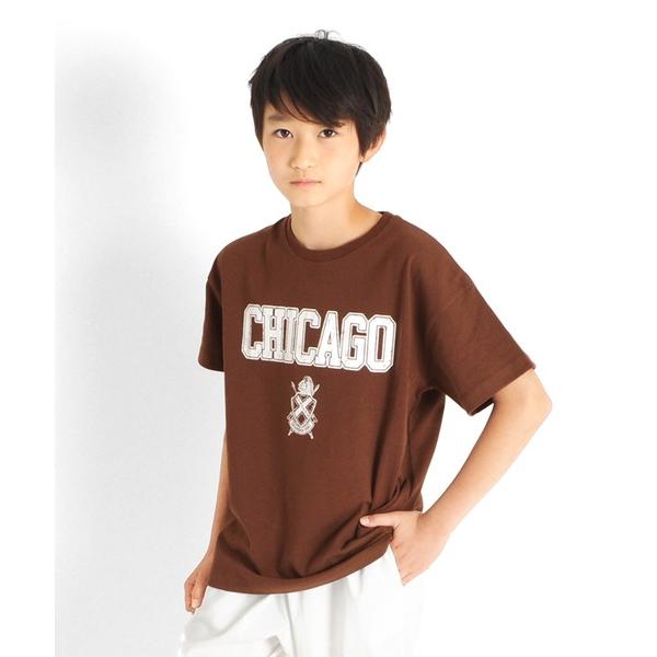 tシャツ 天竺・USAコットンドロップショルダーカレッジロゴ半袖Tシャツ キッズ 子供服 男の子