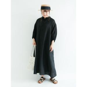 ワンピース リネンパフスリーブシャツワンピース