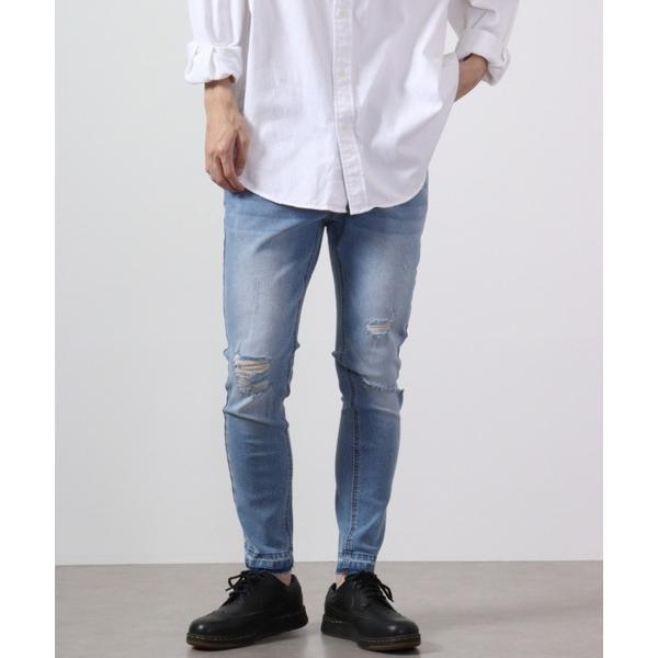 ジーンズ 裾カットオフ ダメージストレッチデニムパンツ EXPECTATION メンズ