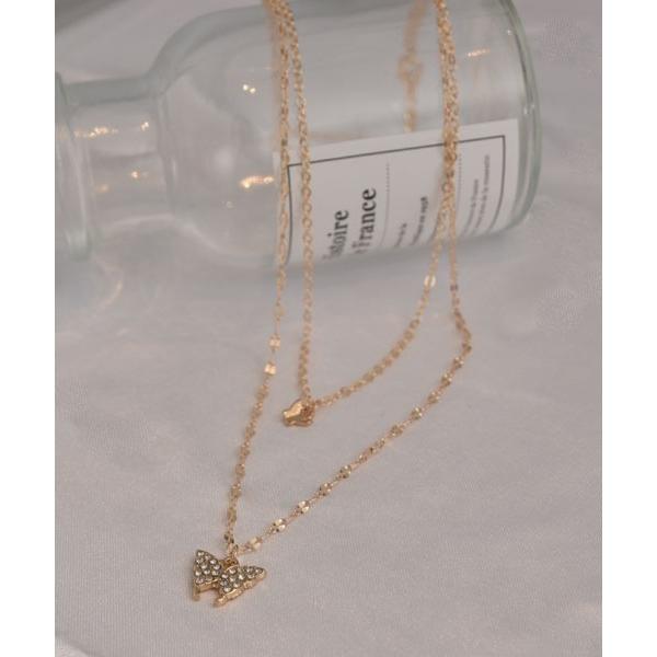 ネックレス 「float」2連 バタフライ チャーム ネックレス レディース