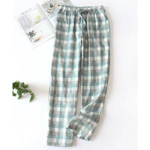 パジャマ レディース パステルグリーンチェックルームパンツ メンズ