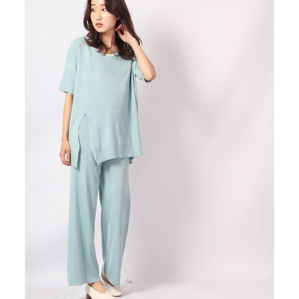 tシャツ Sunsweet サイドスリットトップス×ワイドパンツセットアップ レディース