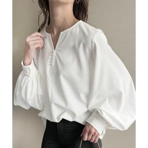 ブラウス シャツ パール釦キーネックブラウス レディース