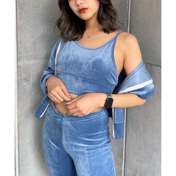 キャミソール バックオープンパット付きベロアビスチェ