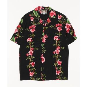 Aloha Blossom◇LUCKY/福/アロハシャツ/38/レーヨン/BLK/総柄/AB